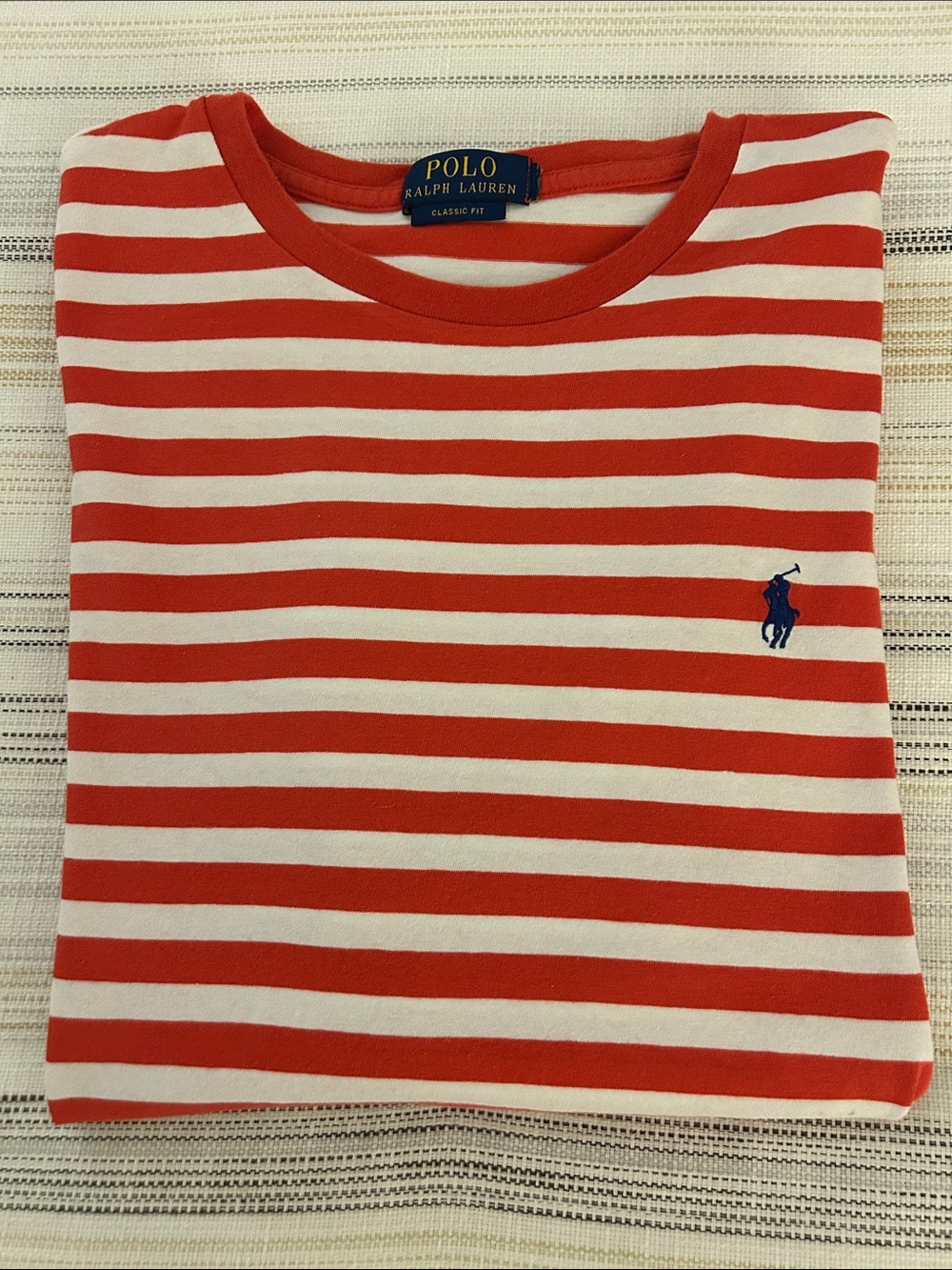 Polo by Ralph Lauren Orange & White Striped Crewneck Tee